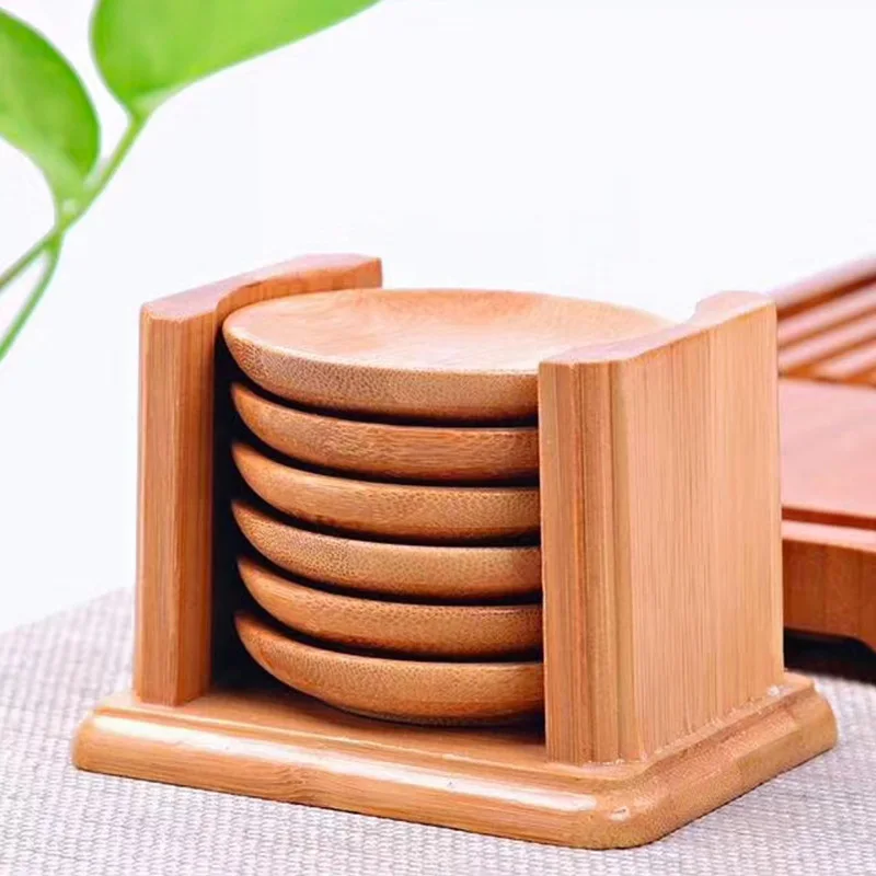 6PCS Round Shape Bamboo Coaste - Marble Coaster Set ulasan dan harga