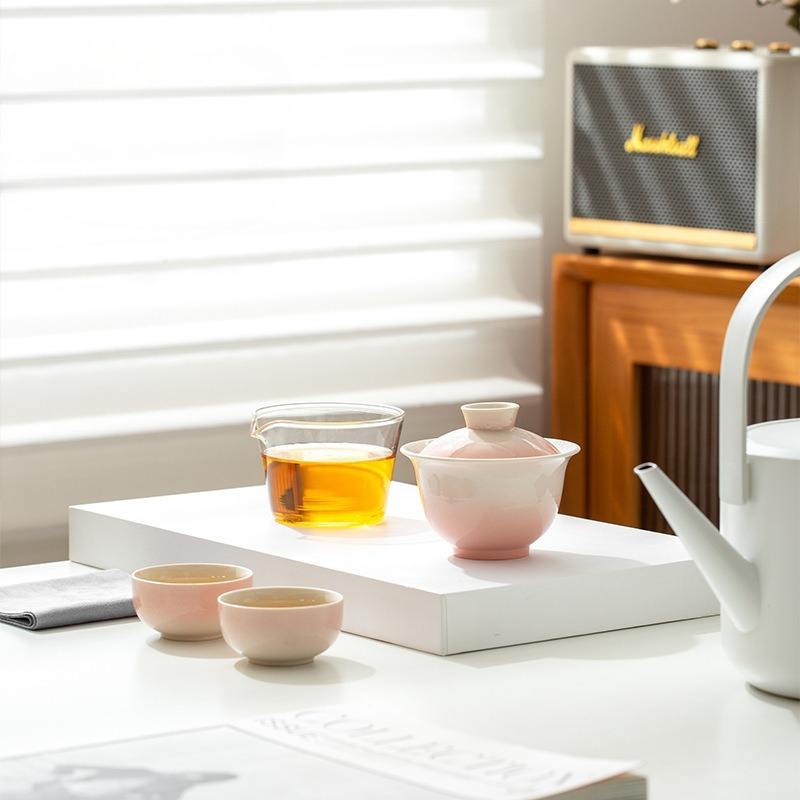 Gradient Ash Glaze Ceramic Tea - Travel Luggage Set ulasan dan harga
